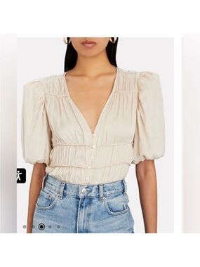 Frame Julianne Smocked Puff Satin Blouse